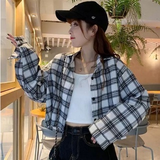 Jeline - KEM ARNA/TARTAN เสื้อยืดแขนยาว ลายสก๊อต โอเวอร์ไซซ์