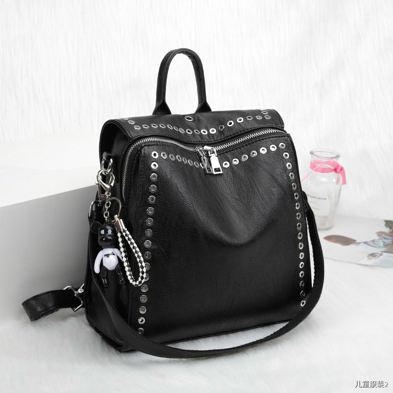 ◘▬GAGACIA Fashion Women's Backpack Genuine Leather Personality Rivet Backpack Women Anti-theft Travel Bags Teenage Girls