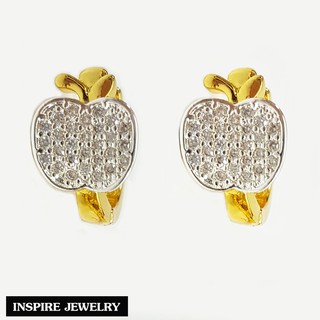 Inspire Jewelry (NN) , ต่างหู รูปApple ฝังเพชร งานจิวเวลลี่ หุ้มทองแท้24K ขนาด 1.2 CM สวยหรู พร้อมกล่องกำมะหยี่      .