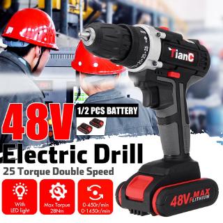 48 โวลต์สว่านไฟฟ้าสว่านไร้สาย Brushless แบบชาร์จไฟได้ 1or2 แบตเตอรี่ LED มัลติฟังก์ชั่ ScrewDriver 25-speed เครื่องมือ