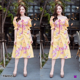 👗Pfashion [ส่งไว!!🚛] P8959  	เดรสปาดไหล่แขนตุ๊กตา ลายดอกไม้  Off-the-shoulder doll dress with floral pattern