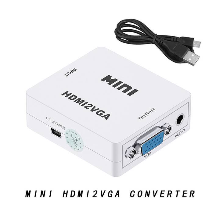อะแดปเตอร์แปลง HD 1080P MINI HDMI2VGA พร้อมเสียง 60Hz สีขาว สําหรับ PC แล็ปท็อป เป็นโปรเจคเตอร์ HDTV