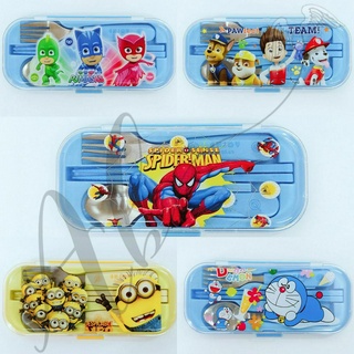 ชุดช้อนส้อม ลายการ์ตูนสไปเดอร์แมน โดราเอมอน PJ PAW Banana Blah สําหรับเด็ก