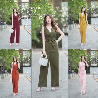 hbstation.shop เสื้อผ้าแฟชั่น Jumpsuit สีแดง ส้มอิฐ เขียวขี้ม้า เหลือง ชมพู พร้อมส่ง