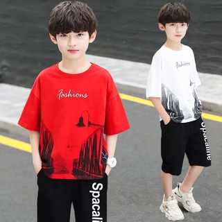 🎐Mykids🎀ชุดเด็กชาย 2021 ใหม่ เด็กชาย แฟชั่น แขนสั้น กางเกงขาสั้น สไตล์ตะวันตก เทรนด์