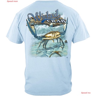 เสื้อยืดครอปตลก ผ้าฝ้ายแท้  ผู้หญิง สบายๆ Erazor Bits Blue Crab Shirt, 100% Cotton T-Shirt, Fishing Apparel คู่รัก ภาษาญ