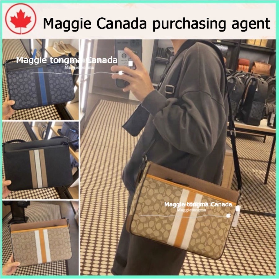 #Maggie Canada# ของแท้ 100%[ใหม่] COACH กระเป๋าสะพายไหล่ผู้ชายลายทางแฟชั่นกระเป๋าธุรกิจ 5291
