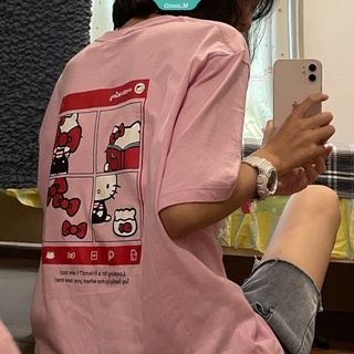 SANRIO เสื้อยืดแขนสั้น พิมพ์ลายการ์ตูน Hello Kitty สีชมพู แฟชั่นฤดูร้อน สําหรับผู้หญิง [GM] Y2k