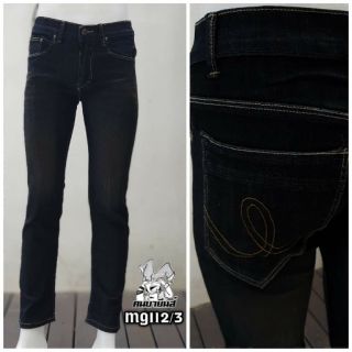 กางเกงยีนส์ทรงกระบอกเล็ก ผ้ายืด สีดำฟอก Migal Jeans MG112/3