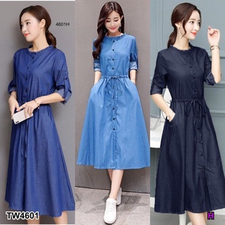 4601 Dress Shirt เดรสเชิ้ต ยีนส์ คอระบาย Denim shirt dress with ruffle neck