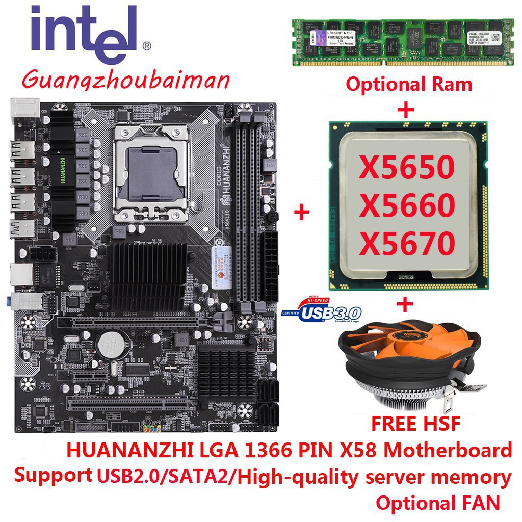 ชุดเกมมิ่งมือสอง/มัด X58 เมนบอร์ด USB3.0 2.0+ โปรเซสเซอร์ INTEL XEON X5670 + 2X8G DDR3 1600 + ฟรี HS