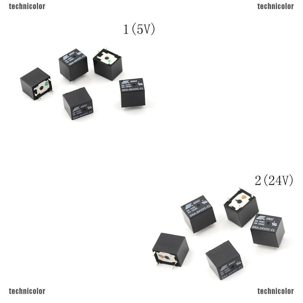 ❤❤ รีเลย์พาวเวอร์ 5Pin PCB Type 5V 24V 20A DC สีดํา สําหรับรถยนต์ 5 ชิ้น