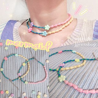 - MERMAID🏝Choker สร้อยคอลูกปัดดอกไม้ ลูกปัดมุก 2 สี หวานน่ารักมีสไตล์ไม่ซ้ำใครจ้าาา~ -