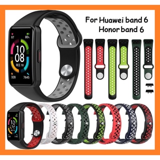 สาย Huawei band 6 Strap Soft Silicone Breathable Sport Huawei band 6 pro , Honor Band 6 Replacement Strap Two-Color Smart Watchband Bracelet for huawei band6 สาย honor band 6 Watch Strap Wristband สายนาฬิกา huawei band 6