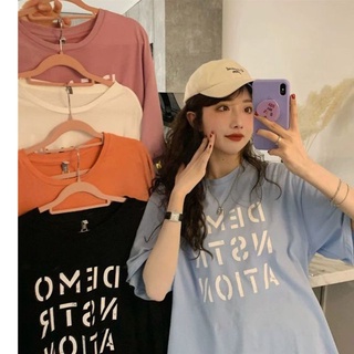 🍓พร้อมส่ง🍓เสื้อ-DEMO-เสื้อยืด สไตล์เกาหลี น่ารักโอเวอร์ไซส์เสื้อยืดผ้านิ่ม แฟชั่นแขนสั้น