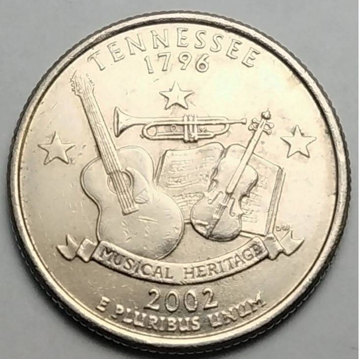 สหรัฐอเมริกา (USA), ปี 2002, 25 Cents รัฐเทนเนสซี (Tennessee), ชุด 50 รัฐของอเมริกา