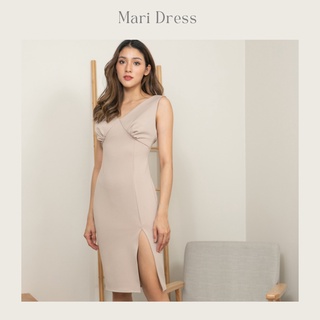 (Made to Order) Ramsita Mari Dress Cream เดรสทรงดินผ่าหน้าขา คอวี สีครีม