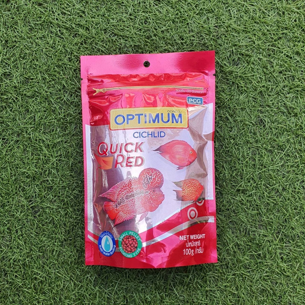 OPTIMUM CICHLID QUICK RED 100 g. (อาหารปลาหมอสี สูตรเร่งสี เร่งโต ไม่ทำให้น้ำขุ่น)