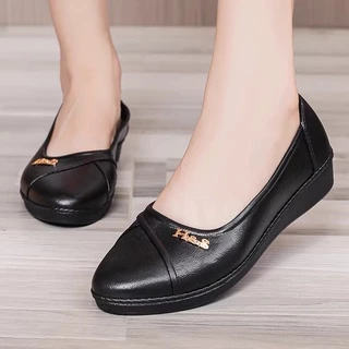รองเท้าผู้หญิง รองเท้าคัชชูส้นหนา ทรงหัวแหลม รุ่นCDM987（แนะนำให้ซื้อเพิ่ม1เบอร์）