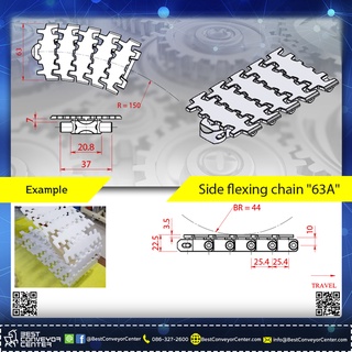 สายพานกระดูกงูพลาสติก Sideflexing Chains 63A