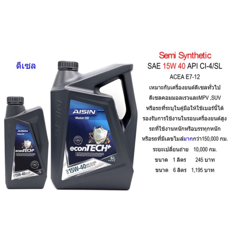 น้ำมันเครื่องAISIN SAE 15w40 API CI-4/SL 7ลิตร