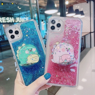 Samsung Galaxy A8 A8+ A6 A6+ Plus 2018 A3 2017 A7 A5 2016 Phone Case Quicksand Liquid Dinosaur Holder Stand Bracket Glitter Bling Cartoon Cute Clear Transparent Soft Case Cover