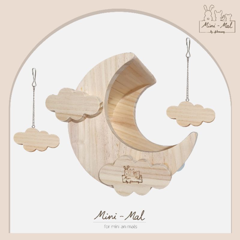 Mini-Mal by filmnueng | บ้านพระจันทร์ บ้านไม้รูปพระจันทร์สำหรับติดกรงสัตว์เล็ก ชินชิลล่า กระรอก ชูการ์ ลิงขนาดเล็ก