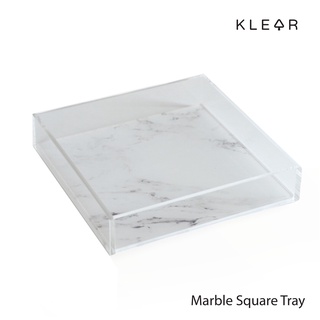 KlearObject Marble Square Tray (L) ถาดอะคริลิคใสพื้นลายหินอ่อน ขนาด 20x20x4 cm. ใส่ของเอนกประสงค์