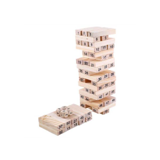 HelloMom ของเล่นไม้ เกมตึกถล่ม (Jenga) เกมตึกถล่มไม้ ตัวเลข 54 ชิ้น พร้อมลูกเต๋า wood Intelligence Digital stack high เกมตึกถล่ม ไม้แท้ แบบมีตัวเลข