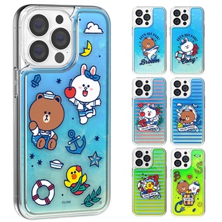 🇰🇷【 Korean Phone Case 】 LINE FRIENDS Marine Neon Aqua Case Made in Korea Compatible for iPhone Samsung Galaxy