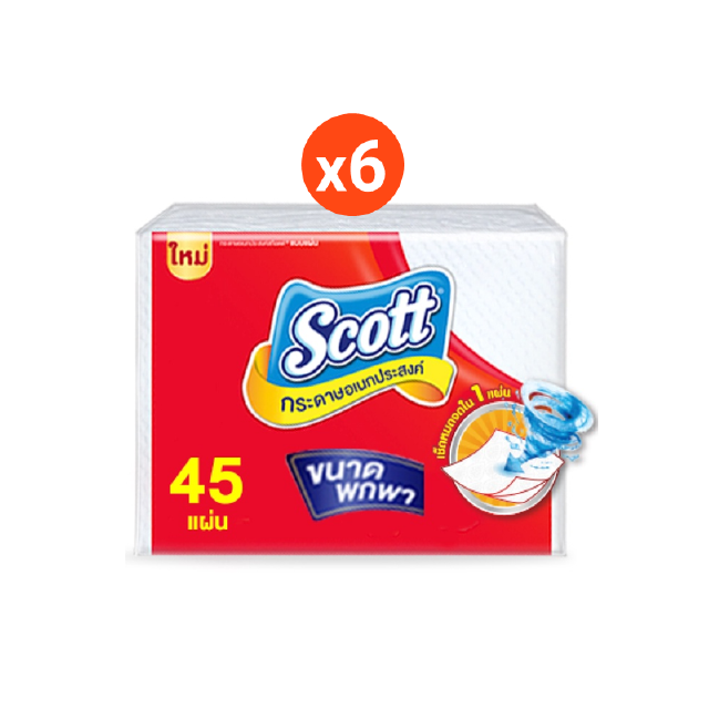 สก๊อตต์ กระดาษอเนกประสงค์ แบบแผ่น ขนาดพกพา 45 แผ่น x 6 แพ็ค Scott Paper Towel Interfold On-The-Go 45 Sheets x 6 Packs