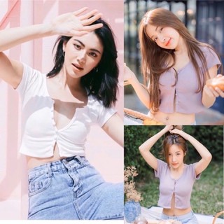 🥑Basic croptop🥑เสื้อครอปมาใหม่ ผ้าร่อง กระดุมแกะได้ค่ะ