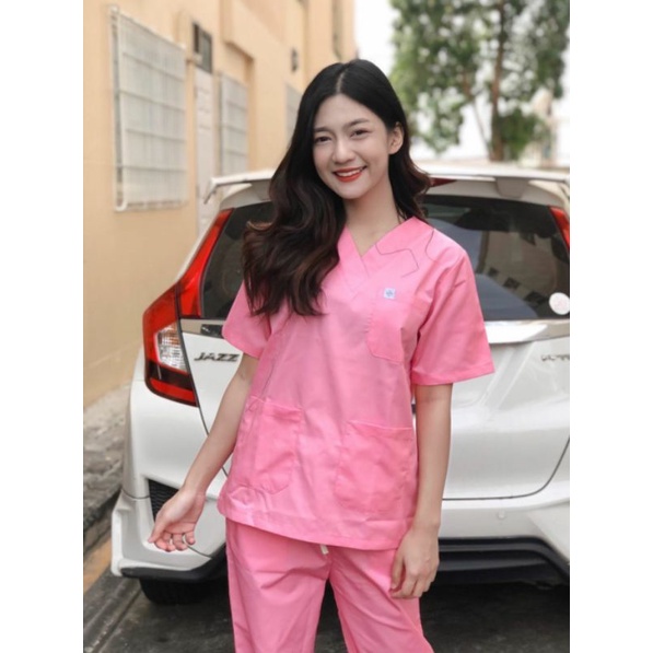 ชุดสครับ คอวี โทน ชมพู แดง พร้อมส่ง ชุด OR Scrub Suit ผ้าคอมทวิว เนื้อ ...