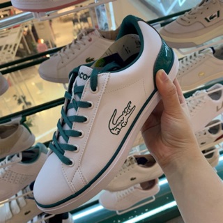 lacoste 100% (ของผู้หญิง) sz.36-40.5EUR หนังแท้ เขียว-ขาวเบสิค ส้นแบนบาง รองเท้าเทนนิส ของแท้💯💯จากช็อปป้ายกล่องครบ