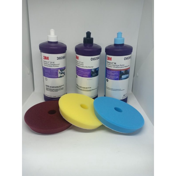 น้ำยาขัดสี 3M (36060 ExAc)น้ำยาขัดหยาบลบรอย(06094)น้ำยาขัดละเอียด(06068)น้ำยาขัดเงาละเอียดพร้อมฟองน้