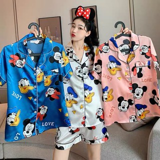 ถูกมาก พร้อมส่ง ชุดนอนผ้าซาติน ผ้านุ่มลื่นใส่สบาย ชุดนอนผู้หญิงราคาถูก ชุดนอนลายน่ารักๆ