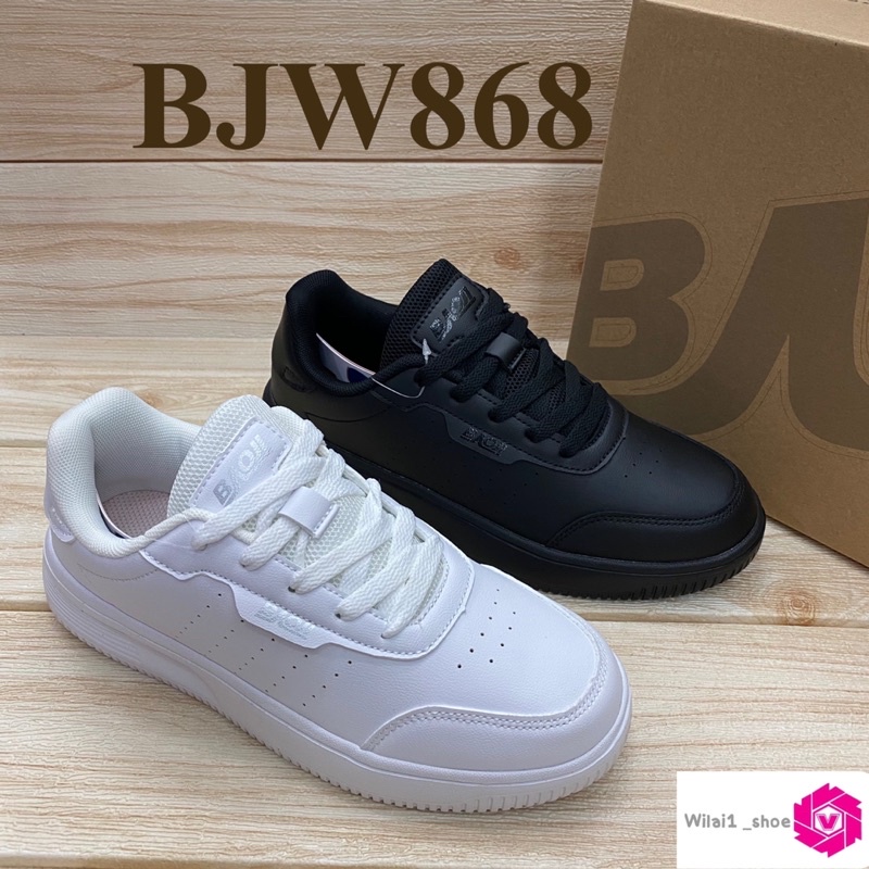 Baoji BJW 868 รองเท้าผ้าใบ(แบบหนัง) (37-41) สีดำ/ขาว ซป