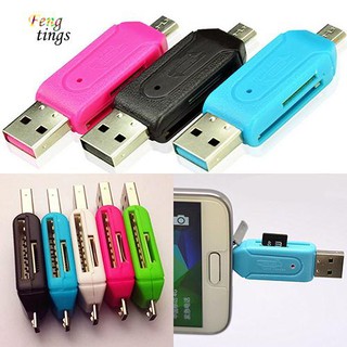 ฟุต✿2 in 1 เครื่องอ่านการ์ด USB OTG เครื่องอ่านการ์ด Micro USB TF SD สําหรับโทรศัพท์ PC