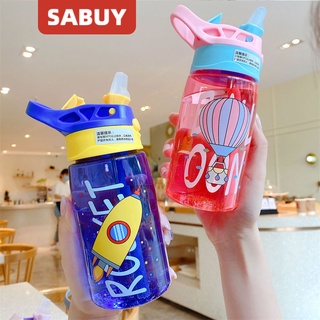 SABUY 480ml ฤดูร้อนเด็กดูดถ้วยการ์ตูนสร้างสรรค์ BPA ฟรีขวดน้ำเด็กฟางขวดกลางแจ้งแบบพกพาเด็กน้ำขวด