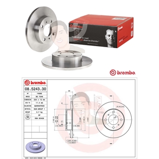 08 5243 30 จานเบรค ล้อ F (ยี่ห้อ BREMBO) รุ่น Std MITSUBISHI Lancer E-car 1.3, โคลท์ 1.3 ปี1992-1996