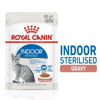 Royal canin cat indoor Sterilised Gravy-salsa แมวเลี้ยงในบ้าน ทำหมัน อาหารเปียก 85g (หมดอายุ)