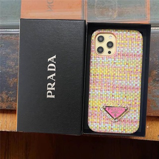 [with box]เคส iphone 14 เคส iphone 11 เคสโทรศัพท์มือถือแบบแข็ง ลายสาน สีรุ้ง สําหรับ iphone 14 13 11 12 7 8 xr xs max 6s plus 8 plus