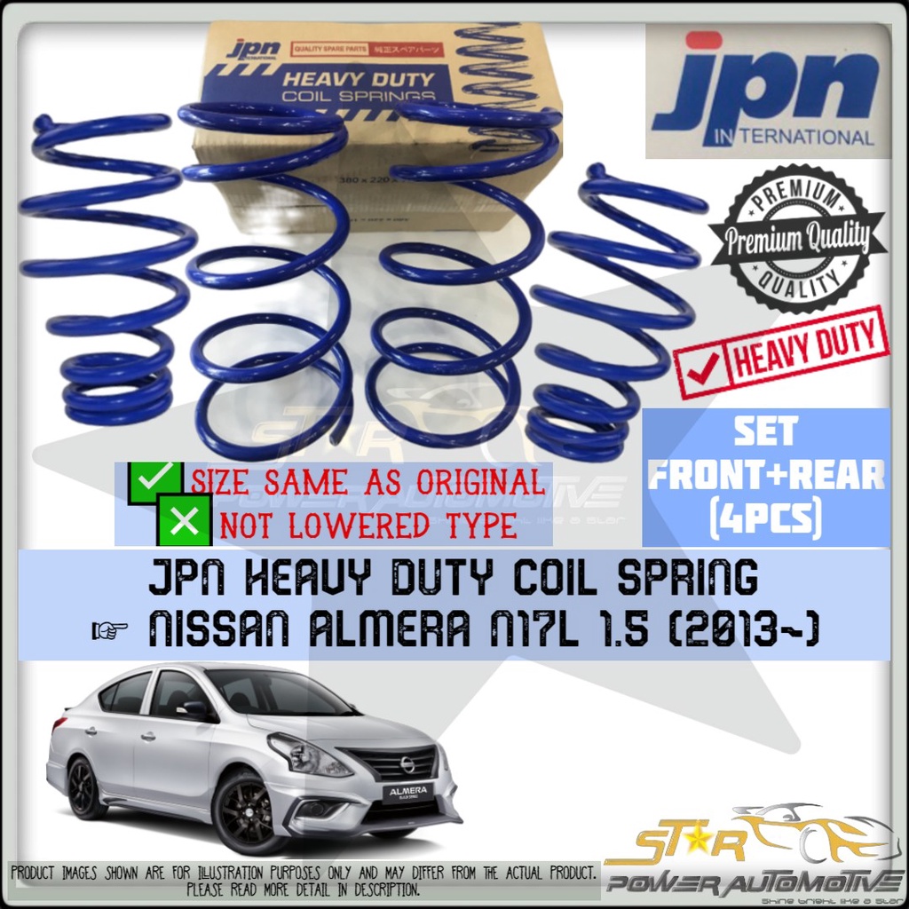JPN INTERNATIONAL Nissan Almera N17L 1.5 Heavy Duty Coil Spring ( ด้านหน้า 2 ชิ้น + ด้านหลัง 2 ชิ้น 