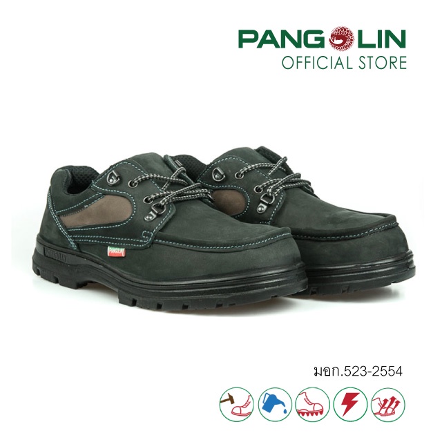 Pangolin(แพงโกลิน) รองเท้านิรภัย/รองเท้าเซฟตี้ พื้นพียู(PU) เสริมแผ่นสแตนเลส แบบหุ้มส้น รุ่น0285U สีดำ