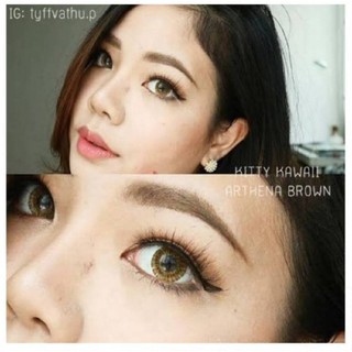 Arthena Brown (1)(2) สีน้ำตาล ทรีโทน ตาโต มินิ mini น้ำตาล ตาหวาน Kitty Kawaii Contact Lens Bigeyes คอนแทคเลนส์ ค่าสายตา