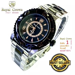 Royal Crown นาฬิกาข้อมือผู้หญิง สายแสตนเลส รุ่น 6311L (Black/Silver)