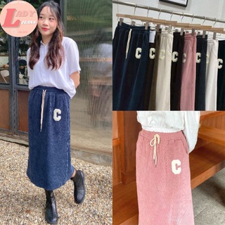 Lady_jeans #1060( ใส่โค้ด LADYJ8 ลด 15% )งานป้าย K กระโปรงลูกฟูก  ทรงยาวเก้าส่วน ผ่าหลัง ตัวC ผ้าลูกฟูกเอวสูงมาก