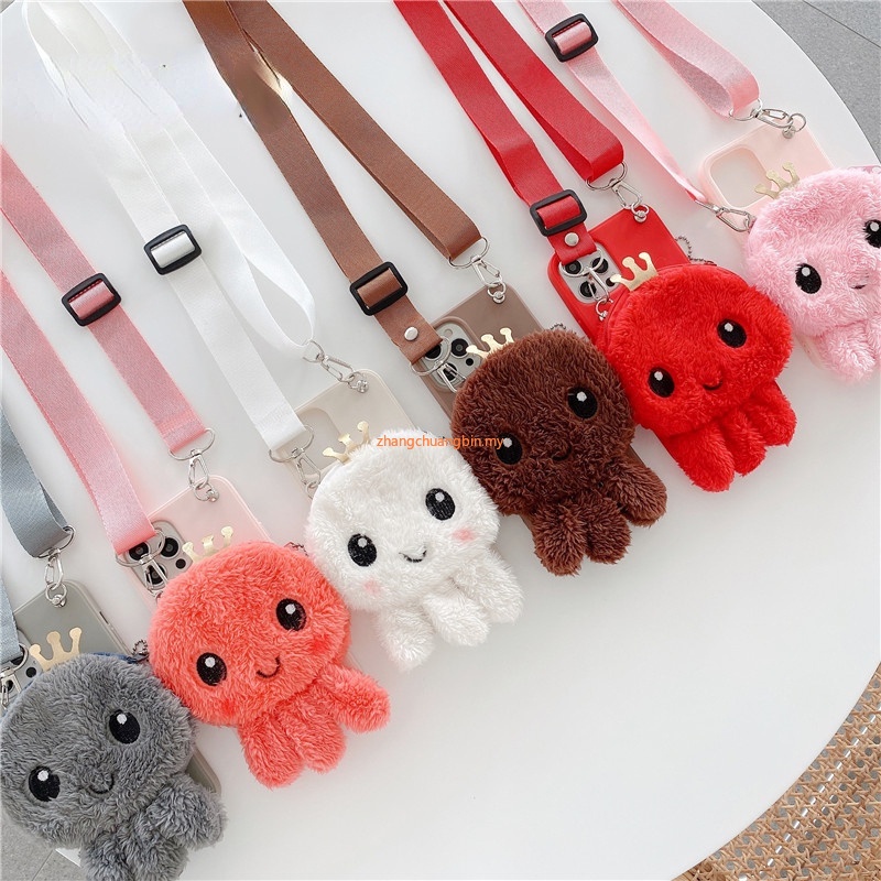 3D Plush octopus card กระเป๋าสตางค์ lanyard Soft สําหรับ Realme 6 5 5i 5S 6i 6s 7 10 Pro C3 3i Q Nar