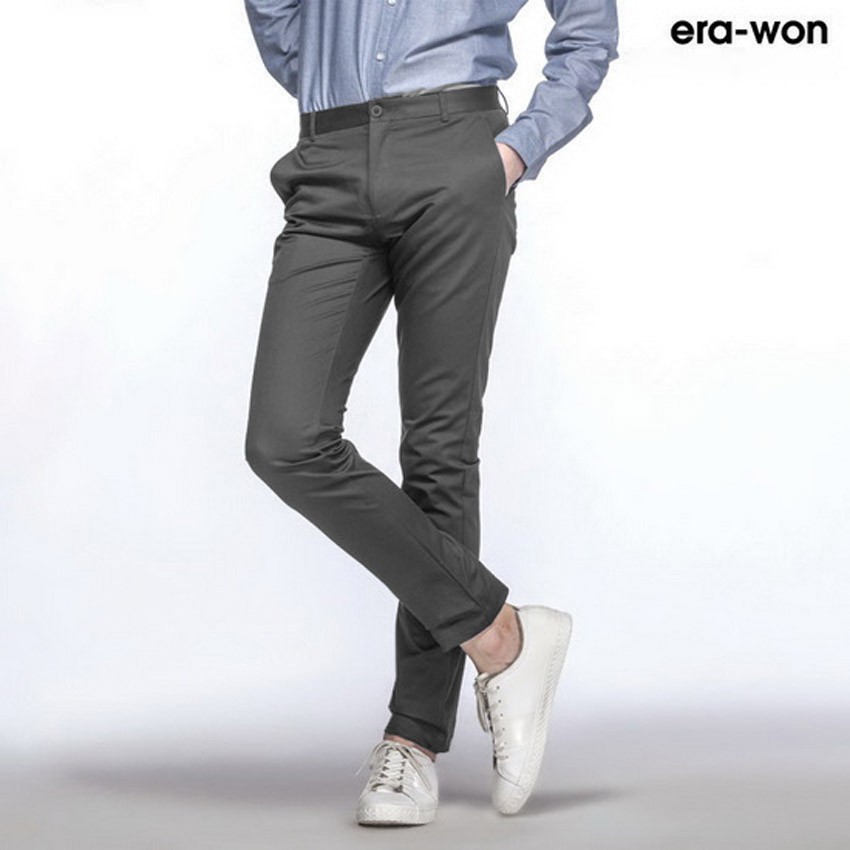 era-won กางเกงสแลคขายาว ทรงกระบอกเล็ก Workday Maxmove สีเทาเข้ม (E19-2201DG)