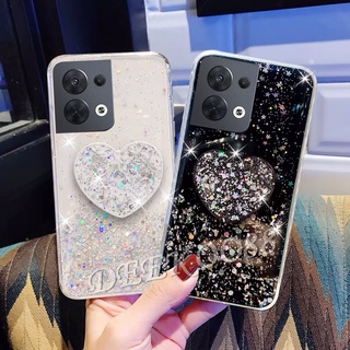 พร้อมส่ง เคสโทรศัพท์มือถือ OPPO Reno 8 7 6 8Pro 7Z 7Pro 6 6Z Z Pro Find X5 Pro 5G 4G Phone Cell Case With Love Stand Holder Handphone Casing Bling Glitter Star Back Cover Reno8 Reno7 Reno6